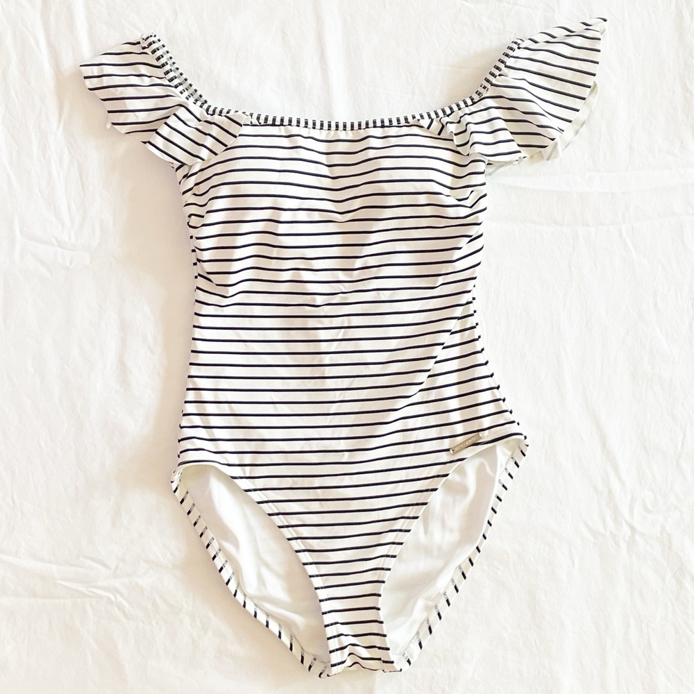 Vince Camino black and white‎ striped off-shoulder one piece swimsuit - Picture 11 of 12